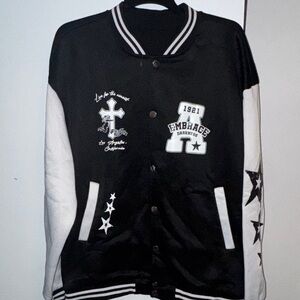 SHEIN Black and White Varsity Jacket